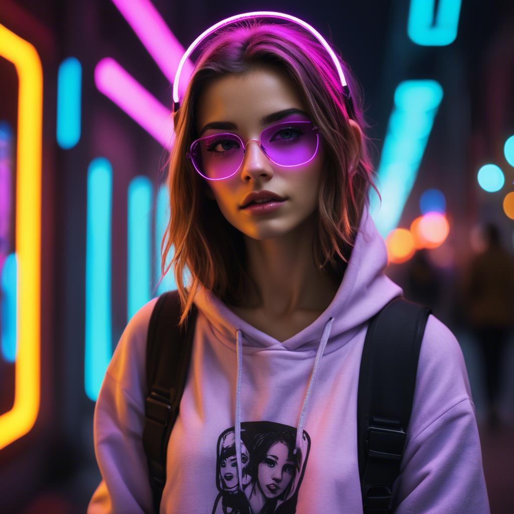 A stunning image of modern urban girl with neon lights.
