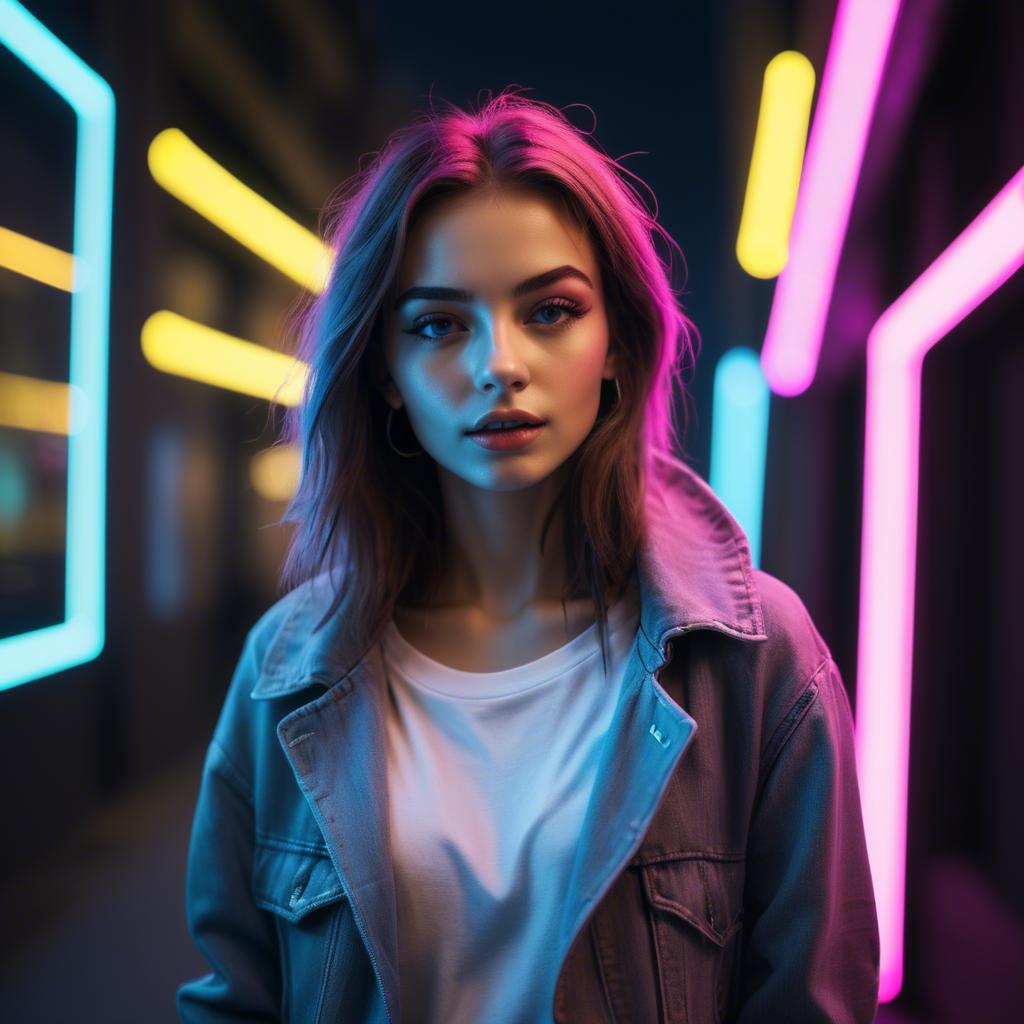 A stunning image of modern urban girl with neon lights.