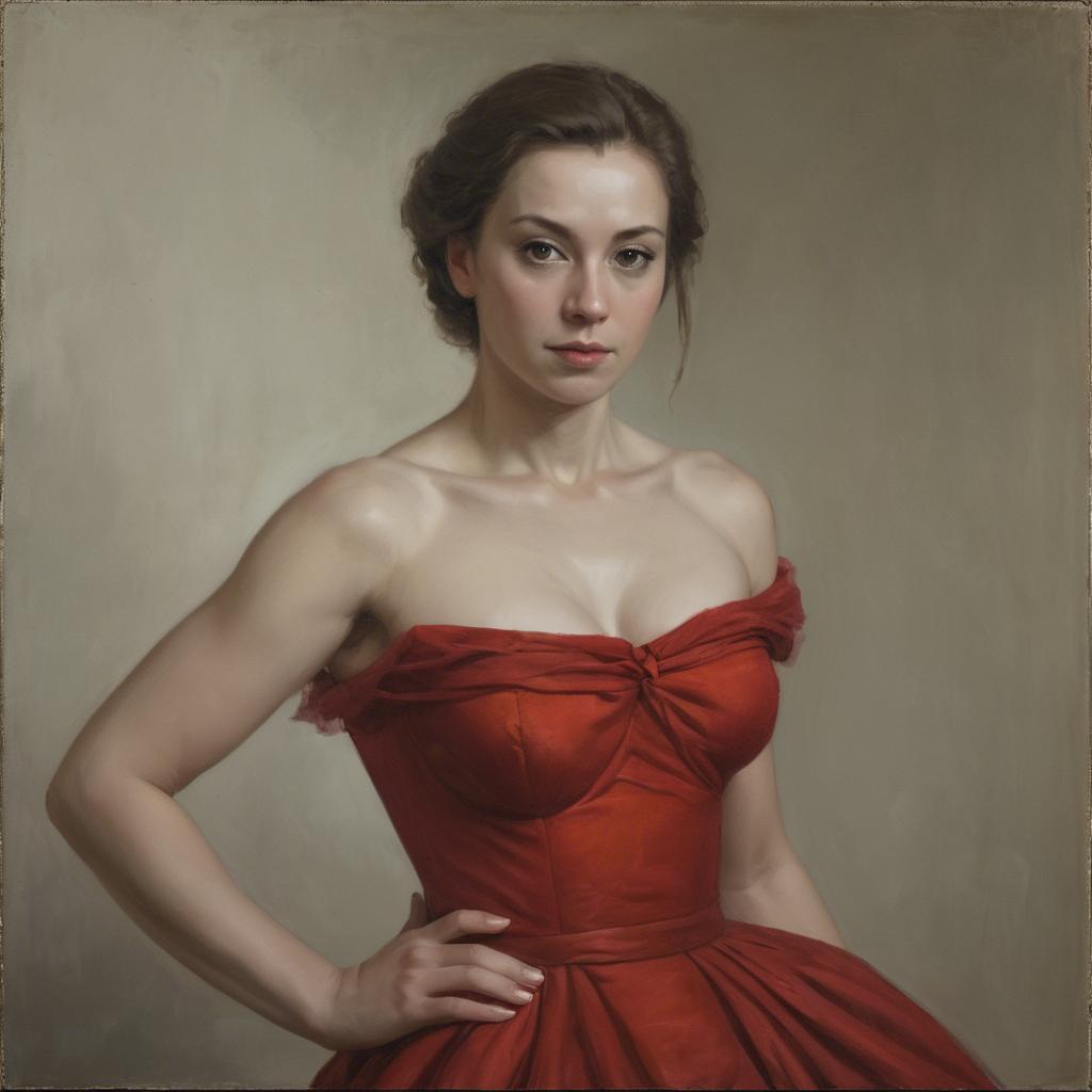 A stunning image of portrait of a woman in a red dress.