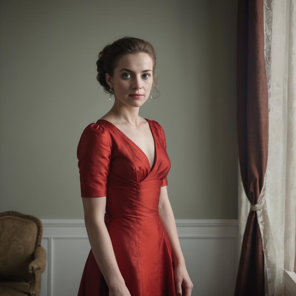 A stunning image of portrait of a woman in a red dress.