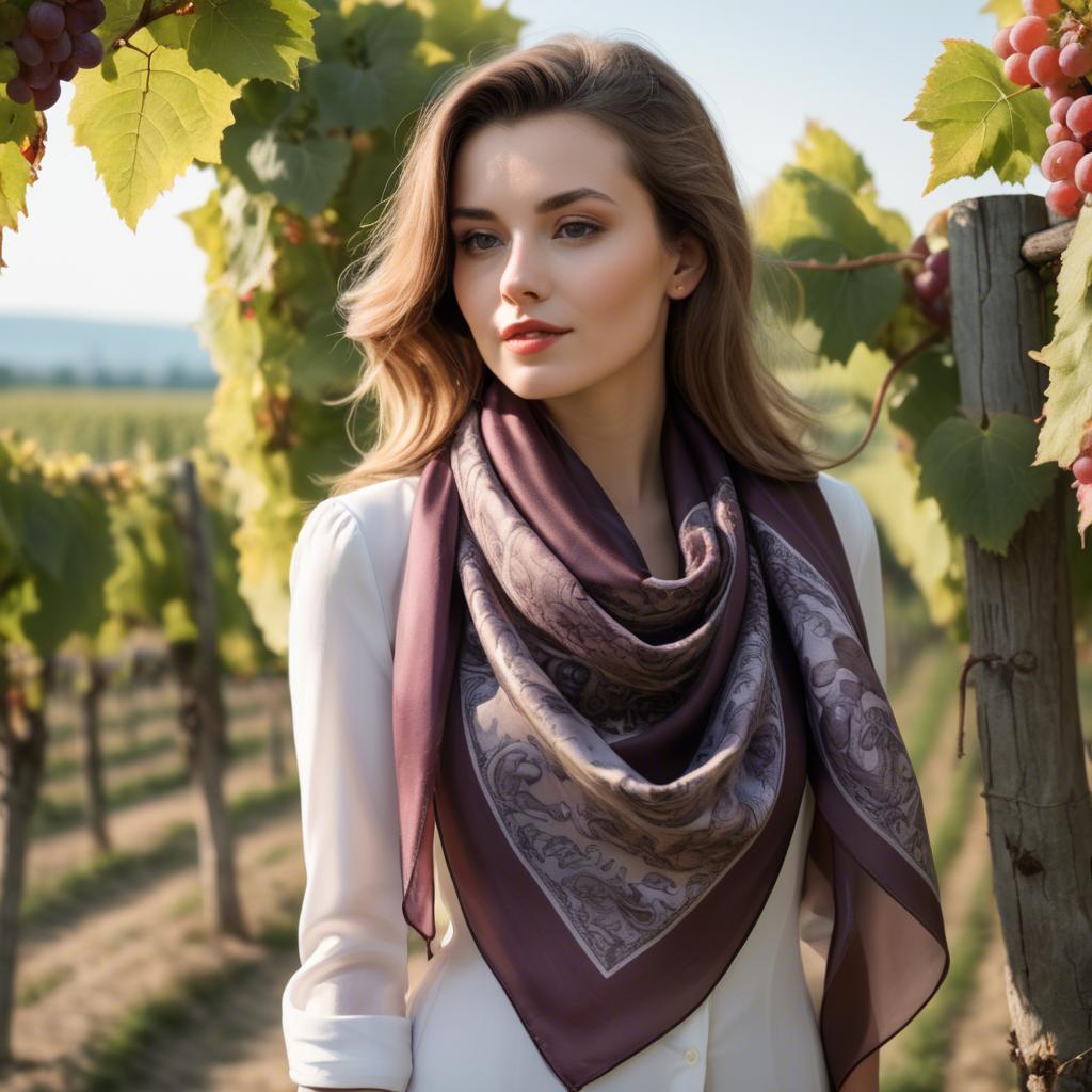 A stunning image of romantic lady with a silk scarf in a vineyard.