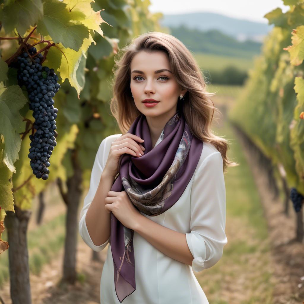 A stunning image of romantic lady with a silk scarf in a vineyard.
