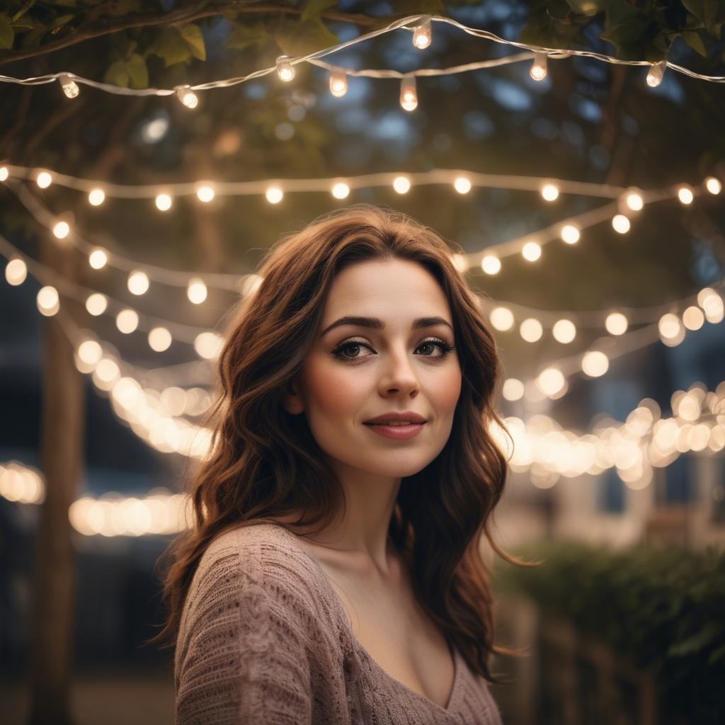 A stunning image of romantic woman standing under a canopy of fairy lights.