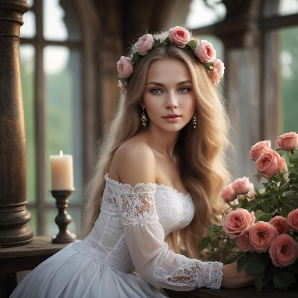 A stunning image of russian beauty in romantic settings.