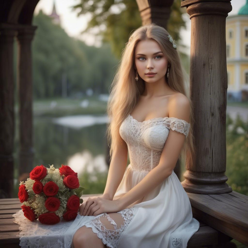 A stunning image of russian beauty in romantic settings.