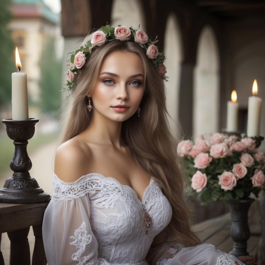 A stunning image of russian beauty in romantic settings.