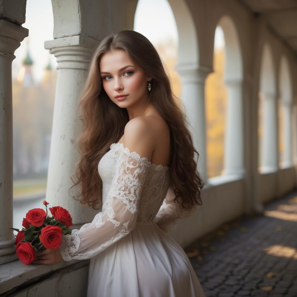 A stunning image of russian beauty in romantic settings.