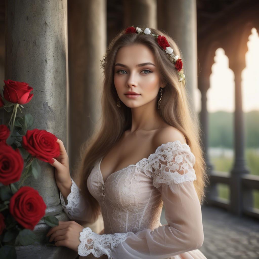 A stunning image of russian beauty in romantic settings.