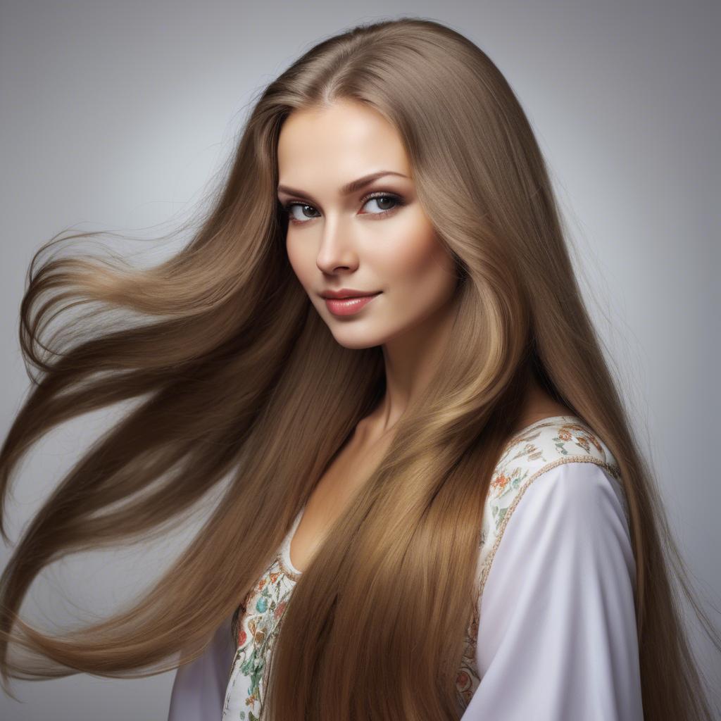 A stunning image of russian woman with flowing hair.