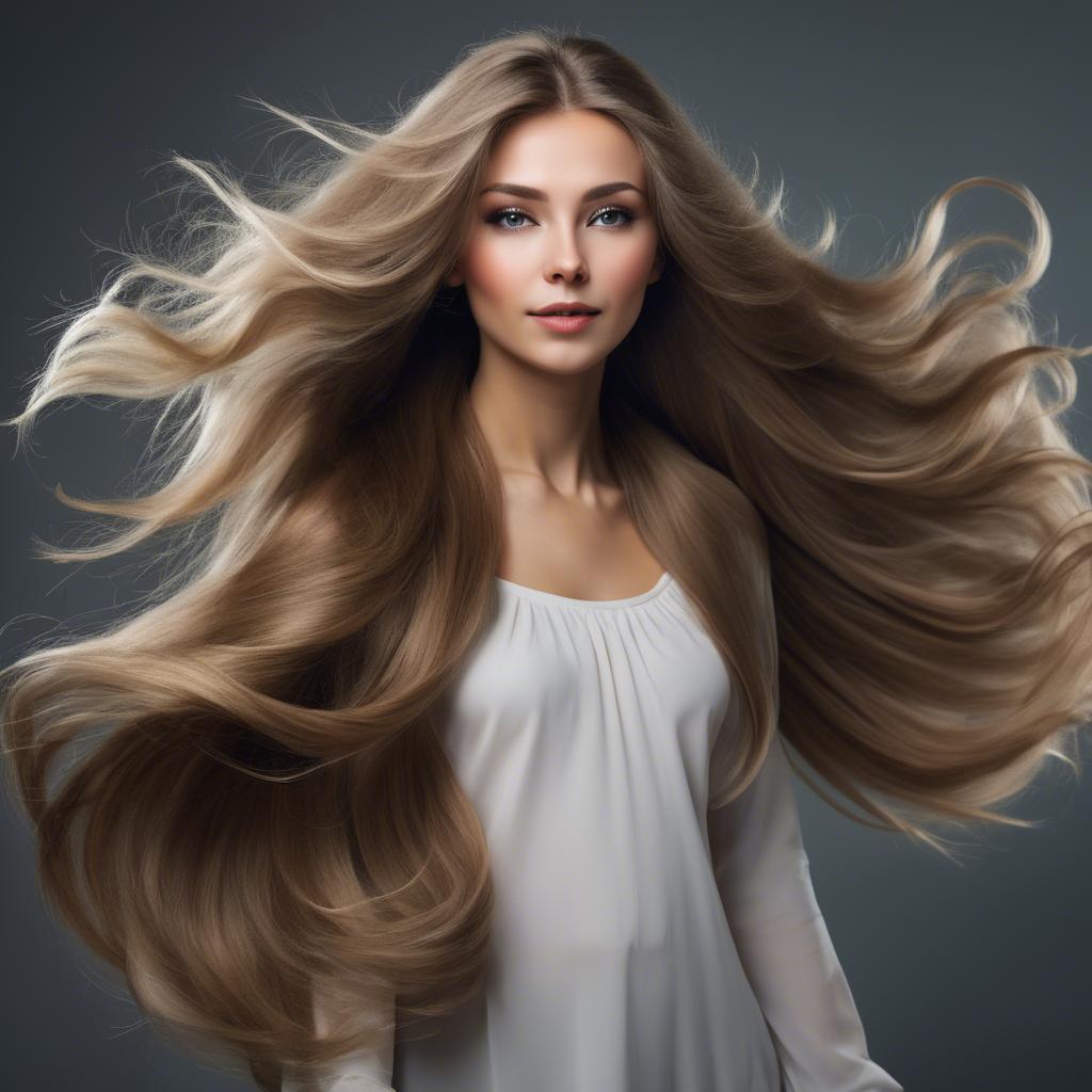 A stunning image of russian woman with flowing hair.