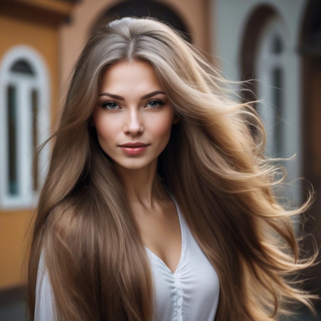 A stunning image of russian woman with flowing hair.
