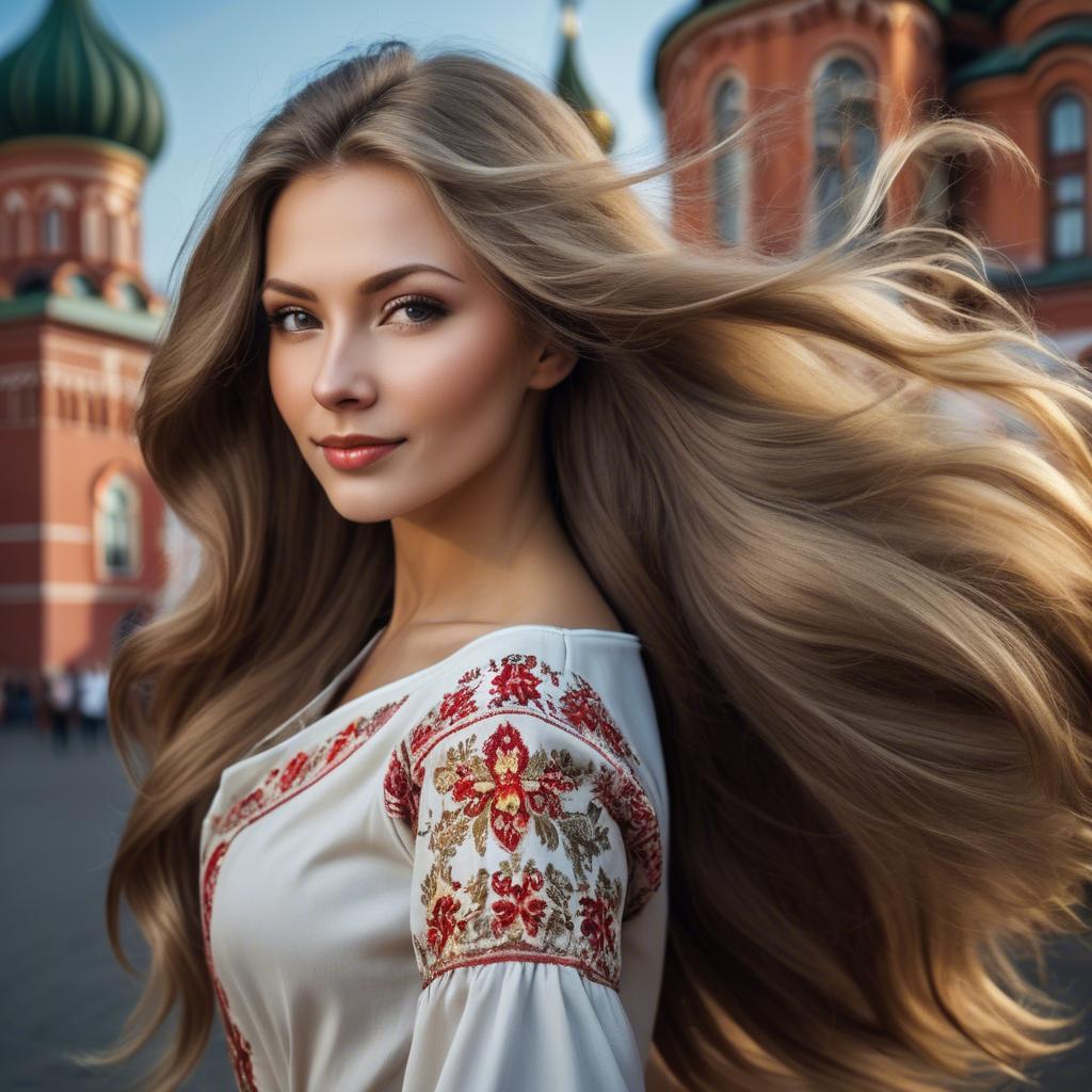 A stunning image of russian woman with flowing hair.