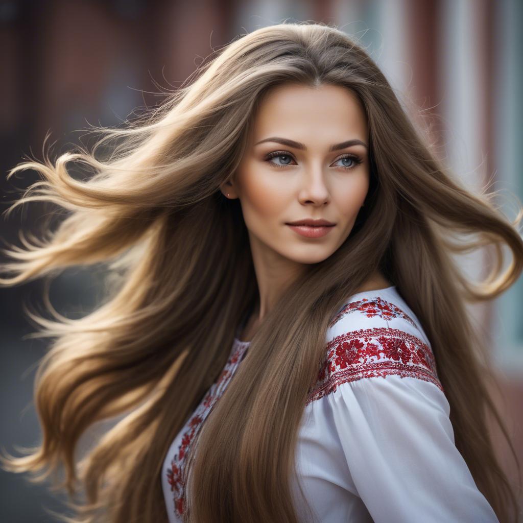 A stunning image of russian woman with flowing hair.