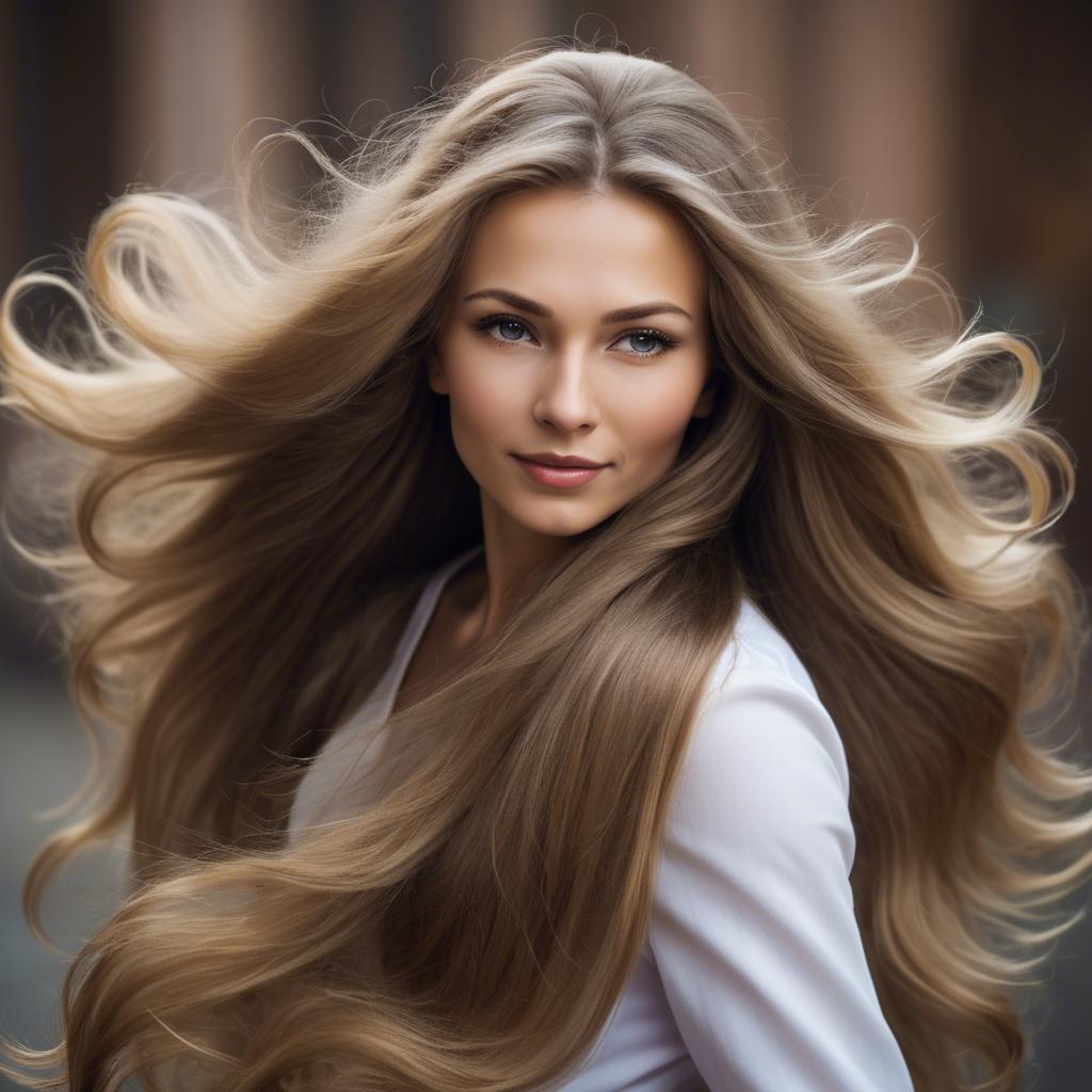 A stunning image of russian woman with flowing hair.