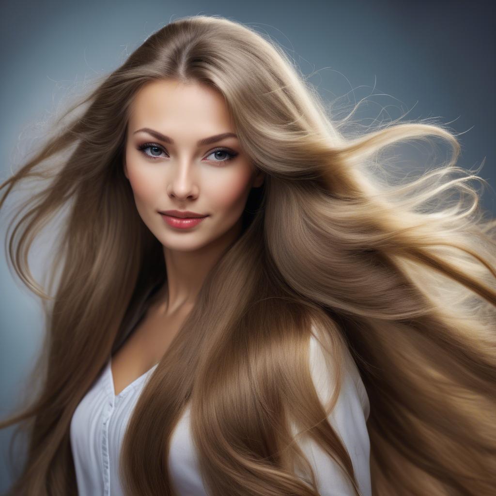 A stunning image of russian woman with flowing hair.
