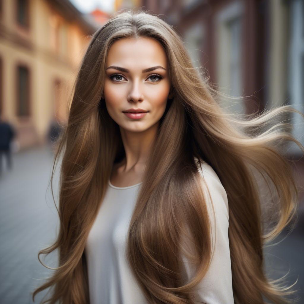 A stunning image of russian woman with flowing hair.