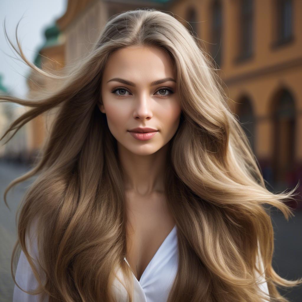 A stunning image of russian woman with flowing hair.
