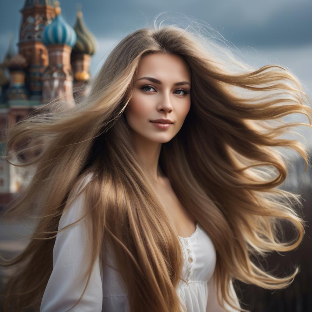A stunning image of russian woman with flowing hair.