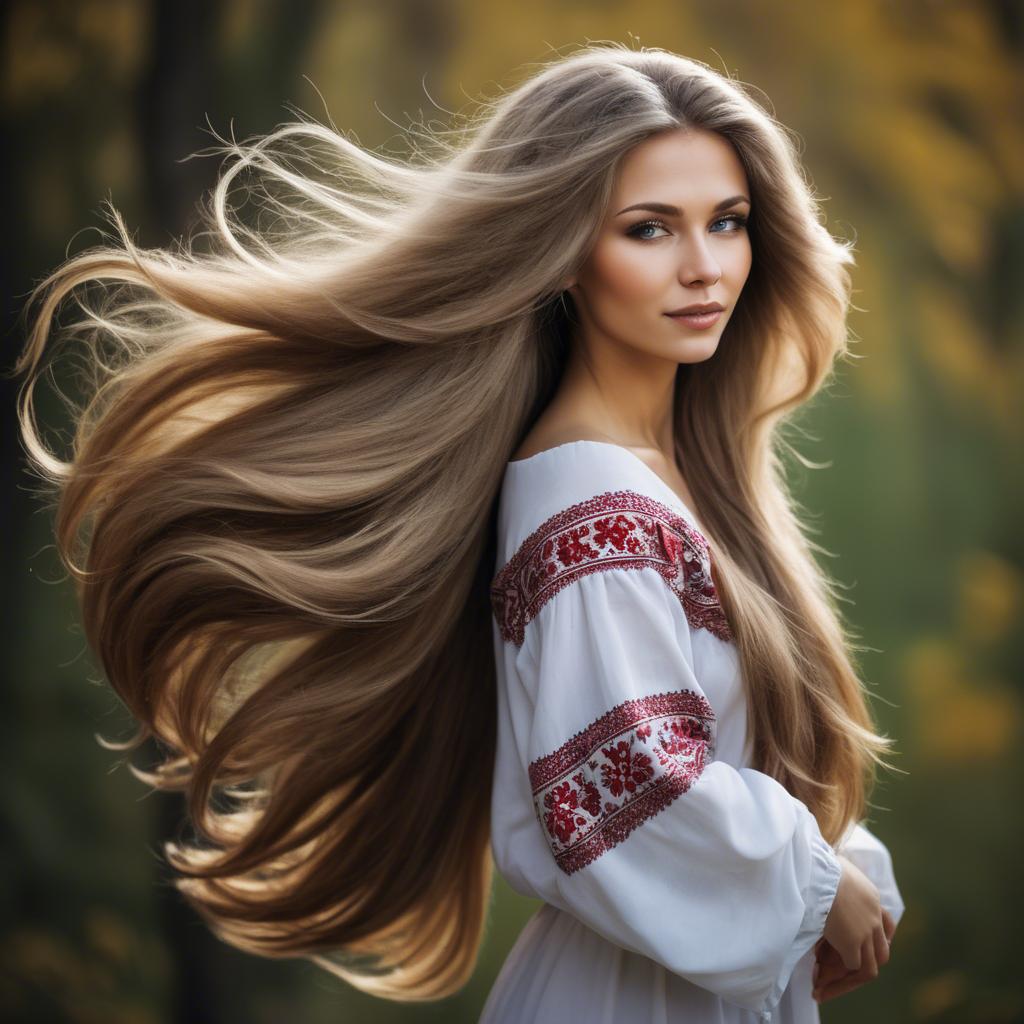 A stunning image of russian woman with flowing hair.