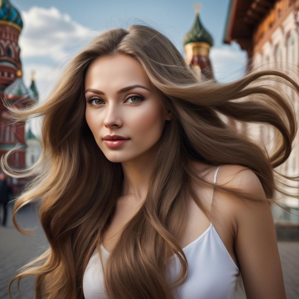 A stunning image of russian woman with flowing hair.
