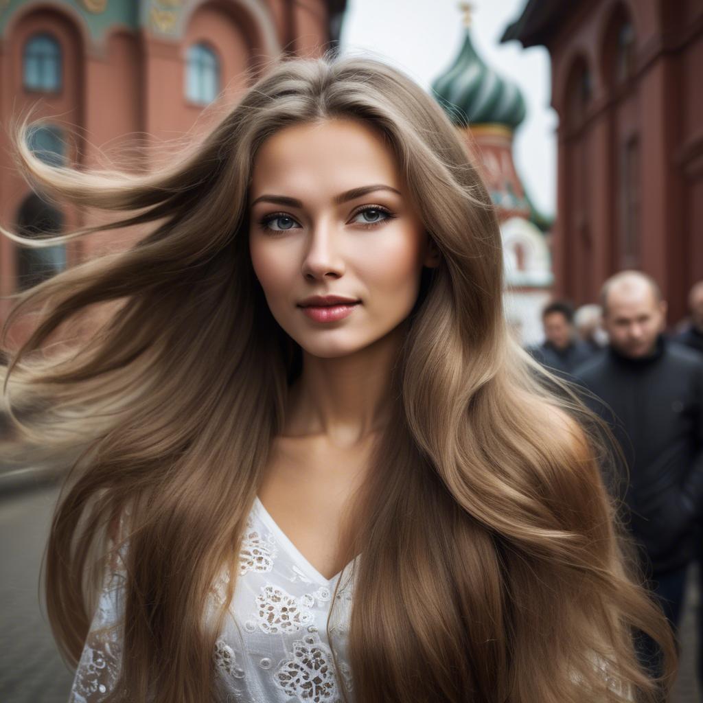 A stunning image of russian woman with flowing hair.