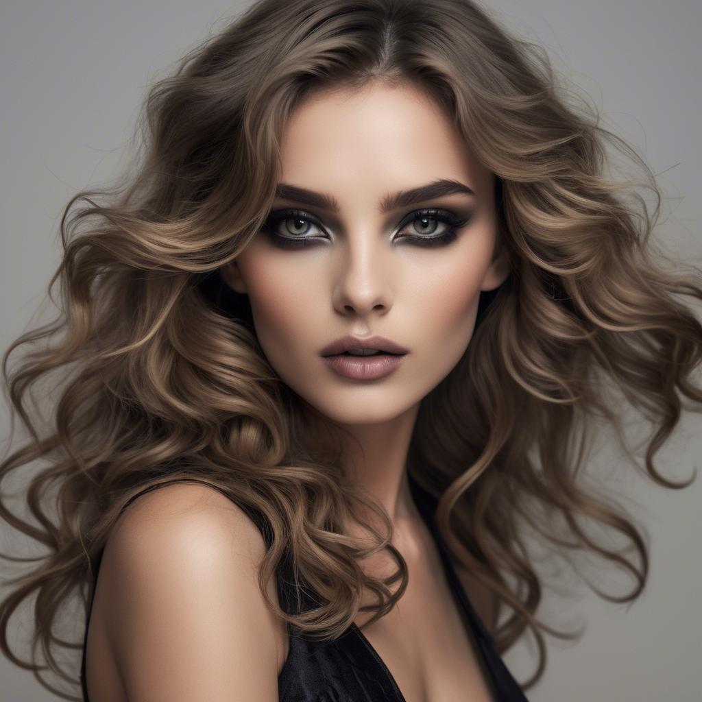 A stunning image of seductive model with smoky eyes and tousled waves.