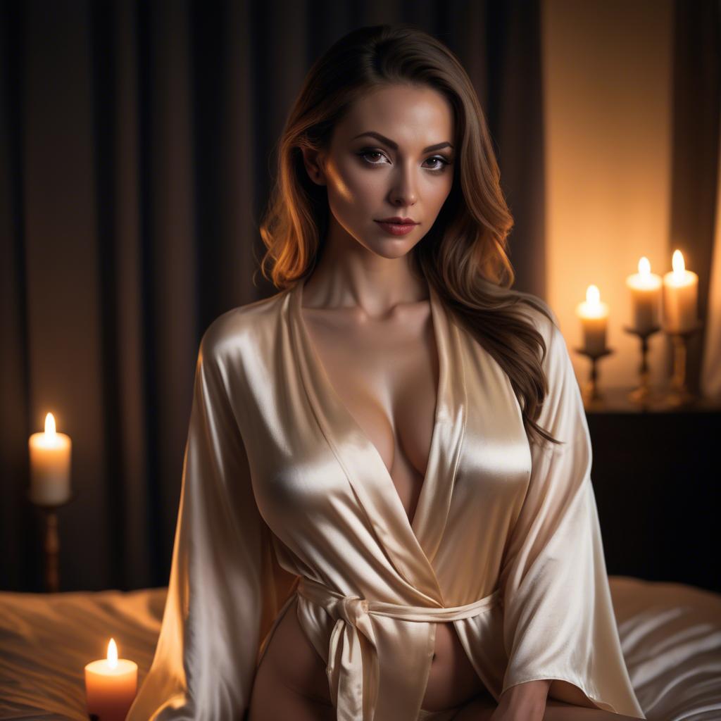 A stunning image of seductive woman in a silk robe by candlelight.