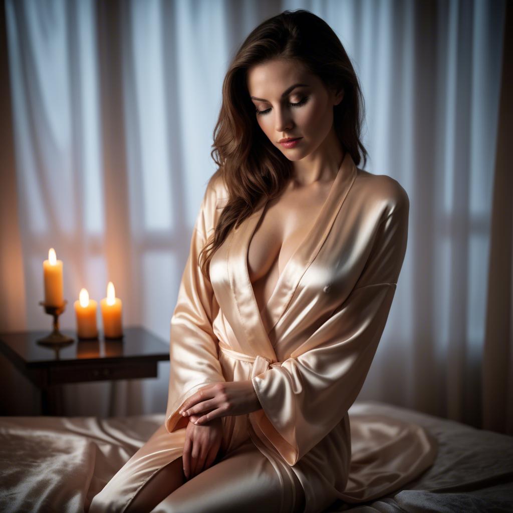 A stunning image of seductive woman in a silk robe by candlelight.