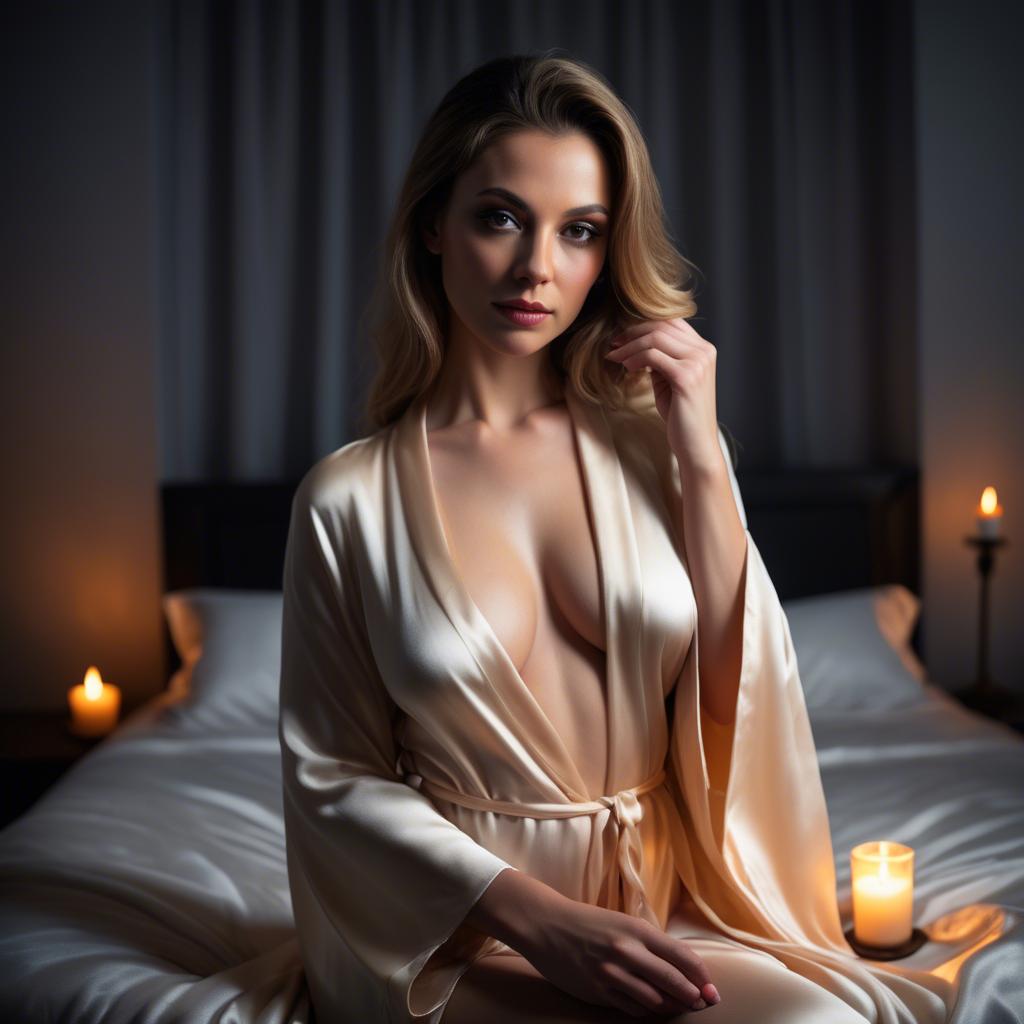 A stunning image of seductive woman in a silk robe by candlelight.