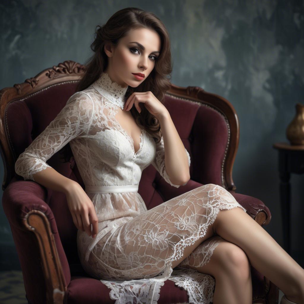 A stunning image of seductive woman in lace, sitting on a vintage armchair.