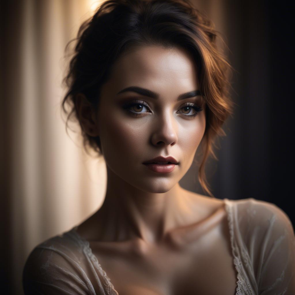 A stunning image of sensual portrait, dramatic lighting and soft focus.