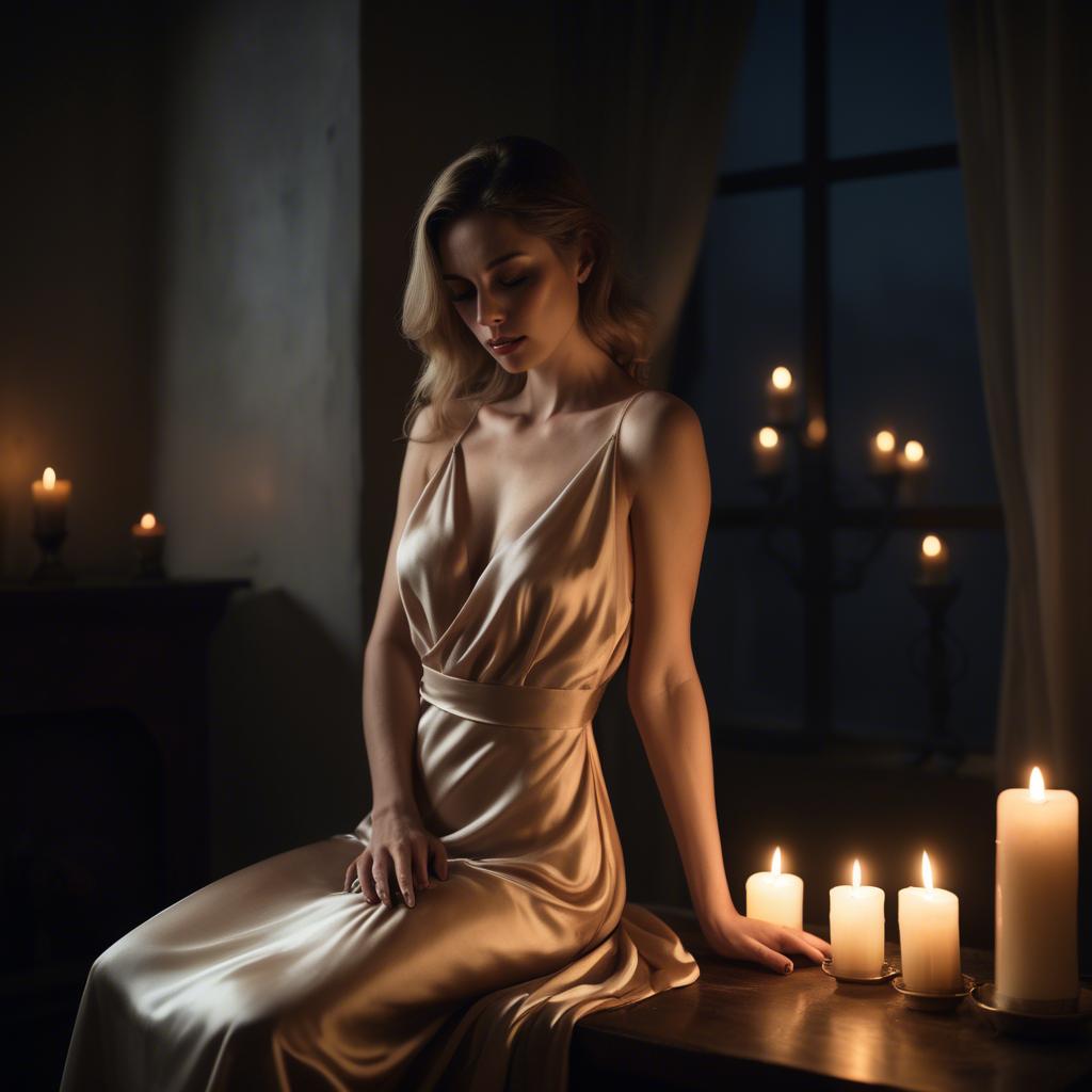 A stunning image of sensual woman in a silk dress by candlelight.