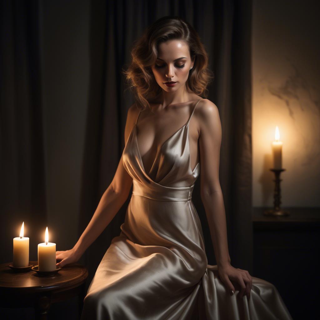 A stunning image of sensual woman in a silk dress by candlelight.
