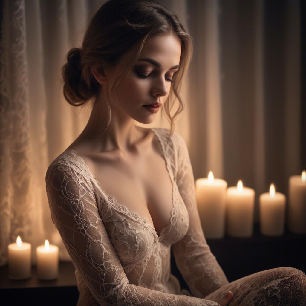 A stunning image of sensual woman in lace, surrounded by soft candlelight.