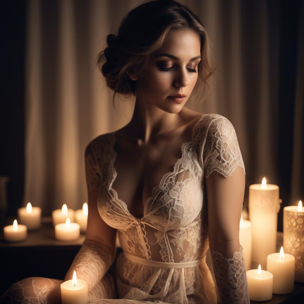 A stunning image of sensual woman in lace, surrounded by soft candlelight.