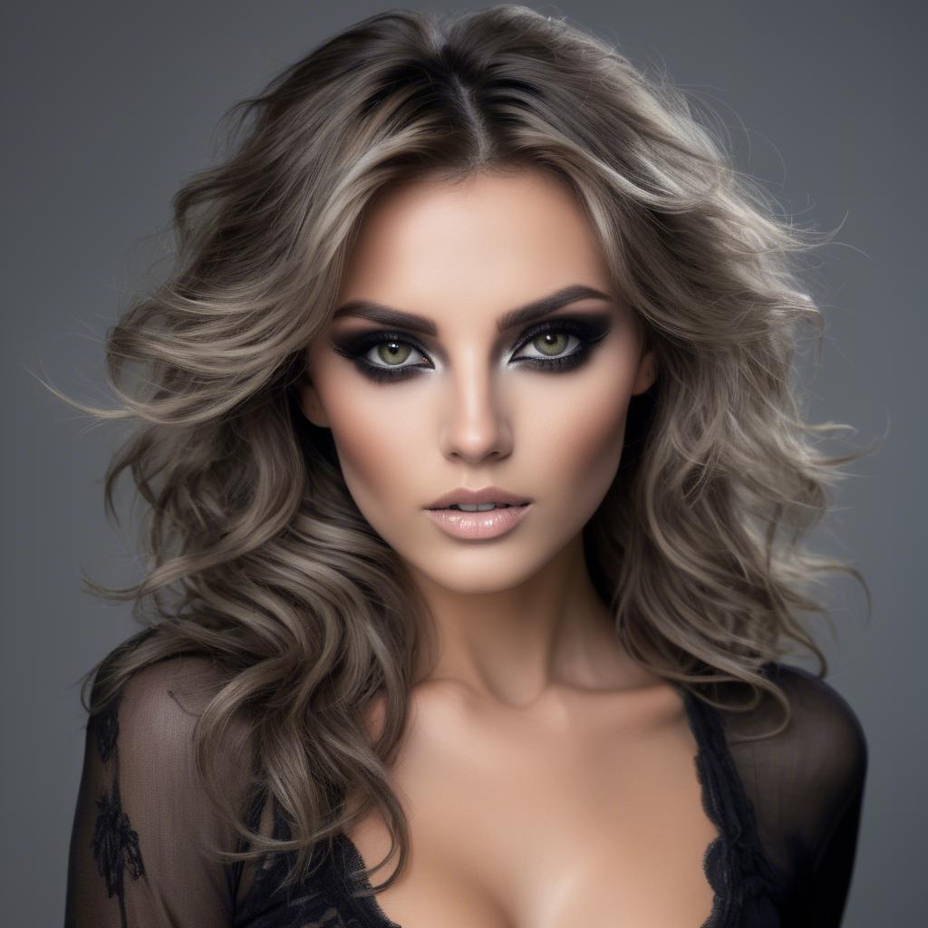 A stunning image of sexy woman with smoky eyes and tousled hair.