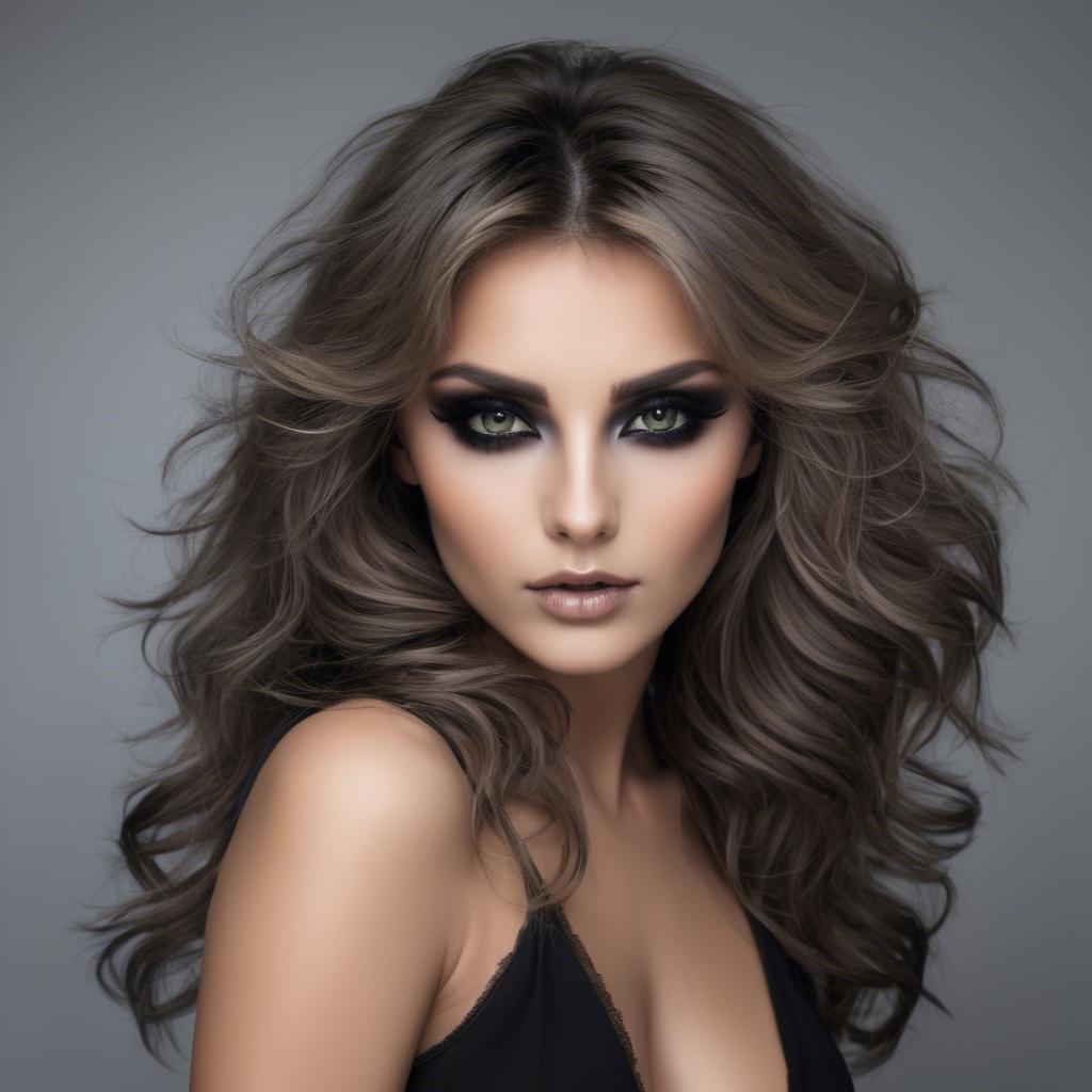 A stunning image of sexy woman with smoky eyes and tousled hair.