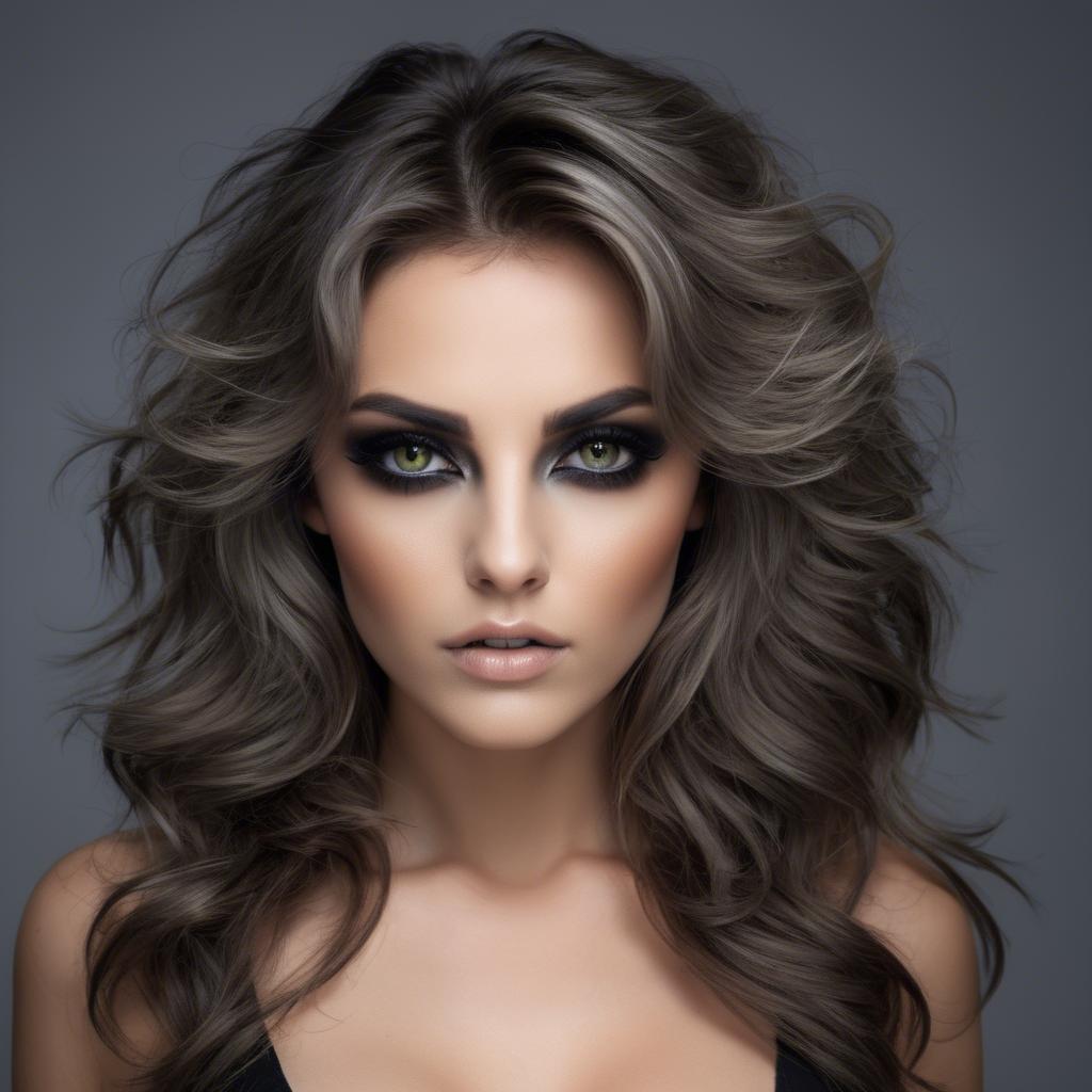 A stunning image of sexy woman with smoky eyes and tousled hair.