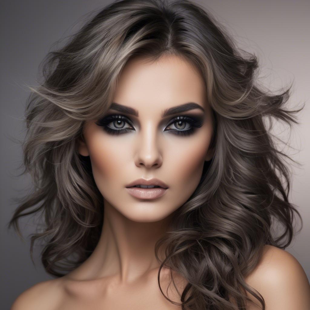 A stunning image of sexy woman with smoky eyes and tousled hair.