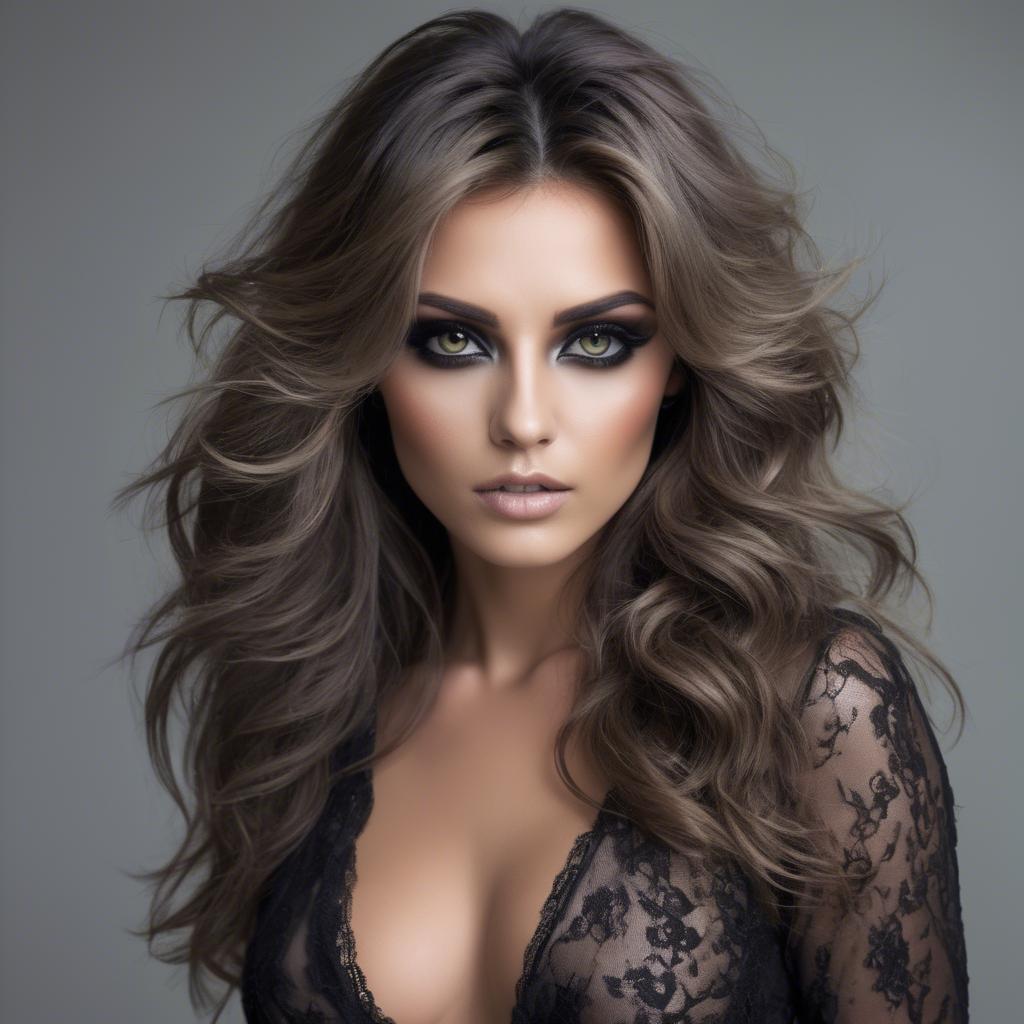 A stunning image of sexy woman with smoky eyes and tousled hair.