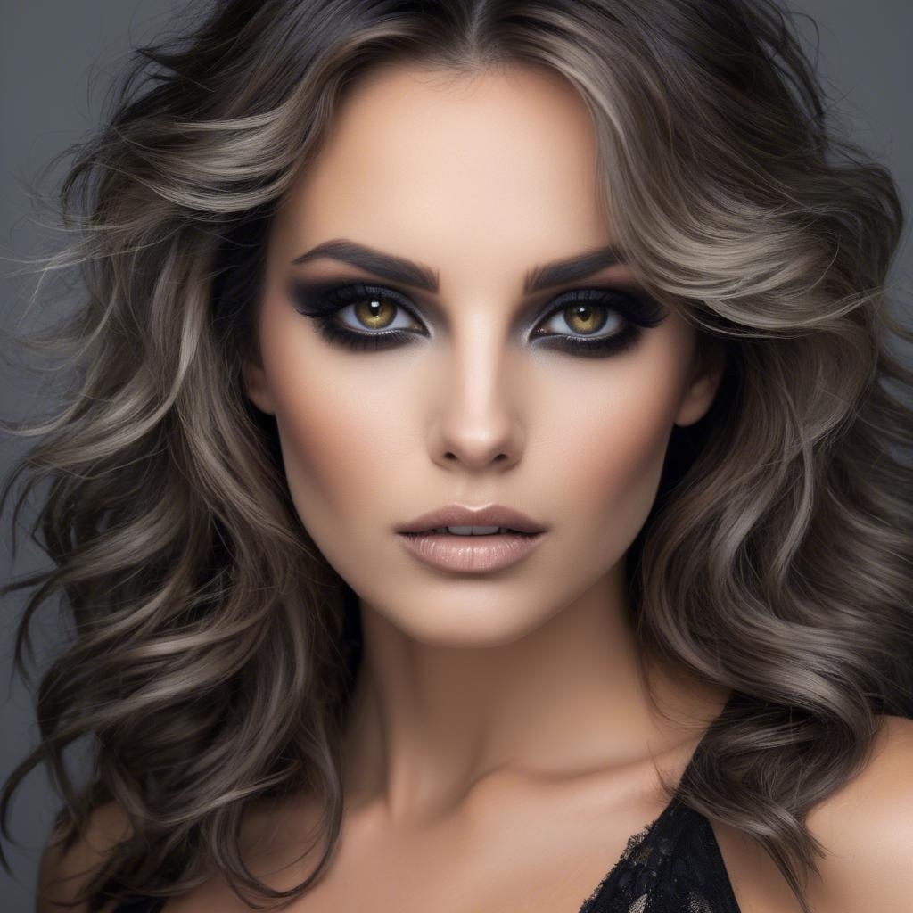 A stunning image of sexy woman with smoky eyes and tousled hair.
