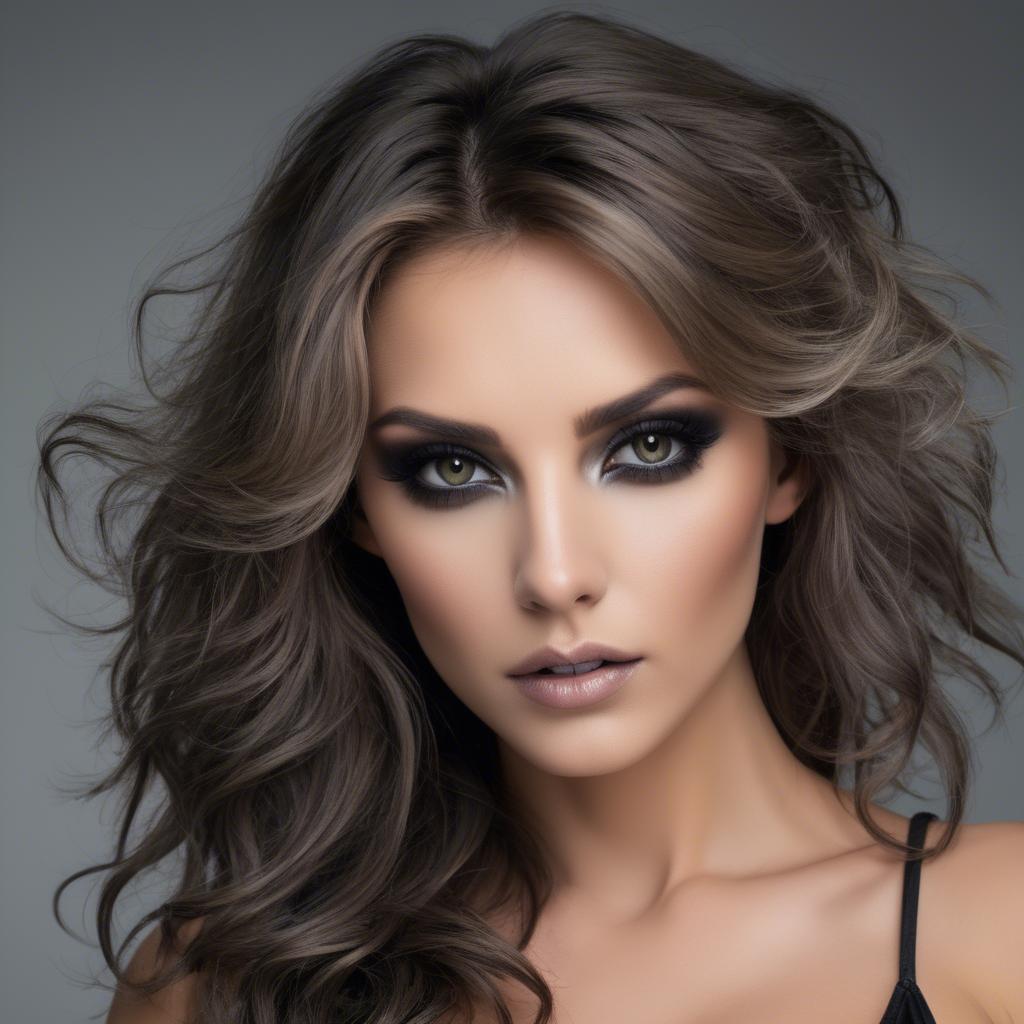 A stunning image of sexy woman with smoky eyes and tousled hair.