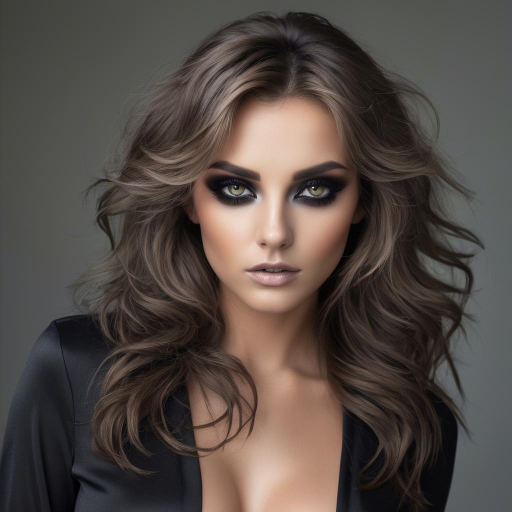 A stunning image of sexy woman with smoky eyes and tousled hair.