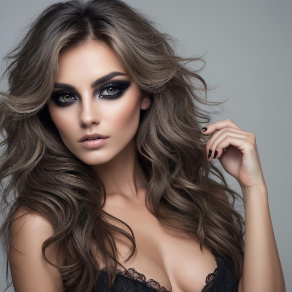 A stunning image of sexy woman with smoky eyes and tousled hair.