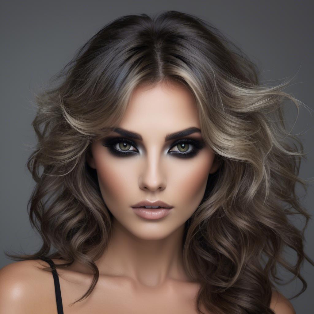 A stunning image of sexy woman with smoky eyes and tousled hair.