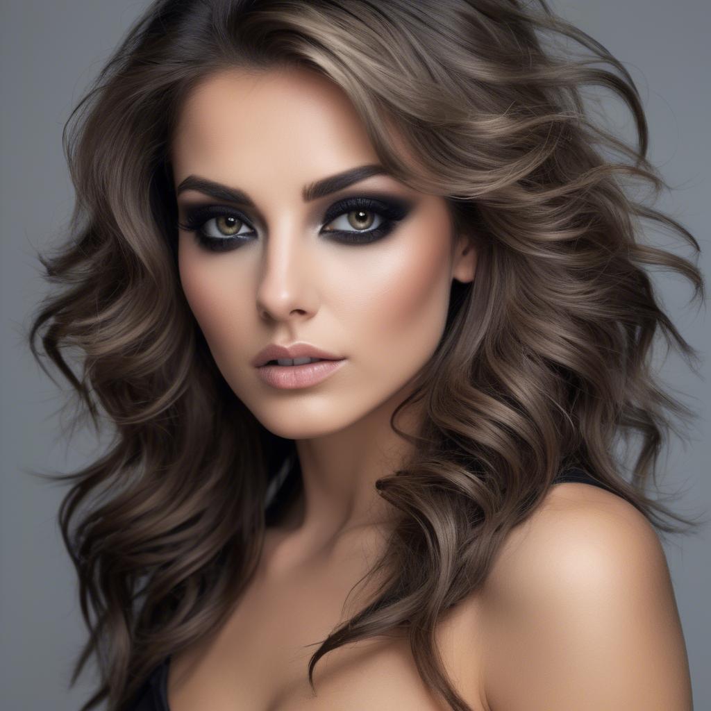 A stunning image of sexy woman with smoky eyes and tousled hair.
