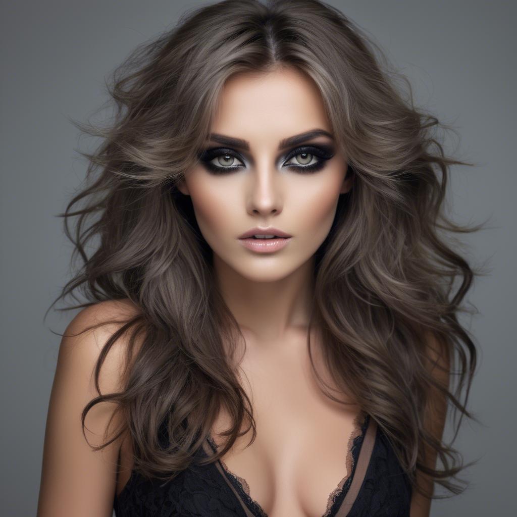 A stunning image of sexy woman with smoky eyes and tousled hair.