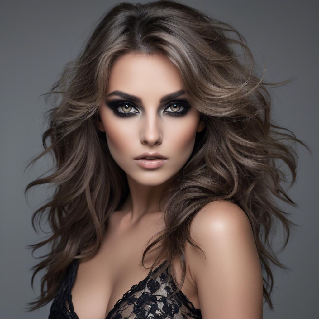 A stunning image of sexy woman with smoky eyes and tousled hair.