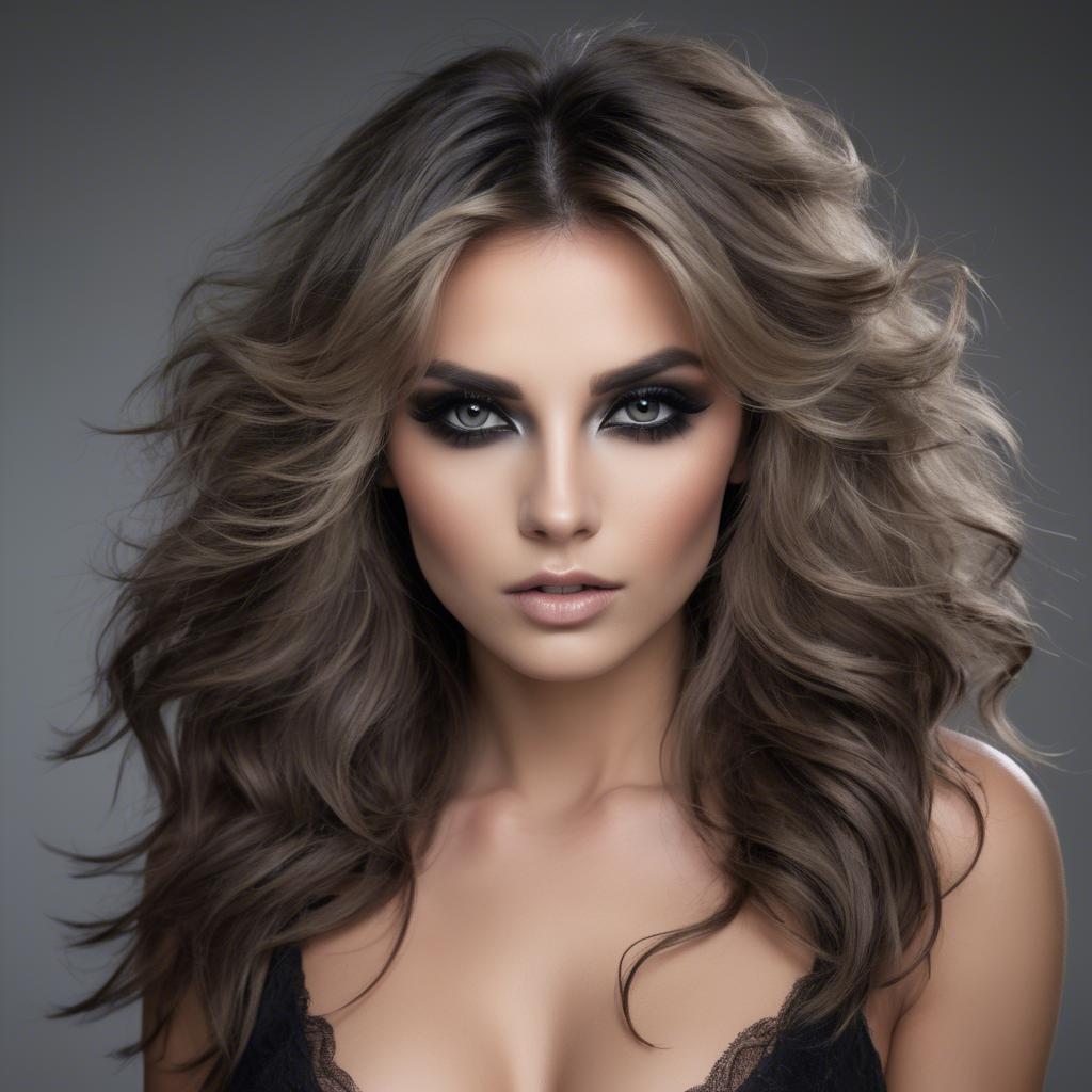 A stunning image of sexy woman with smoky eyes and tousled hair.