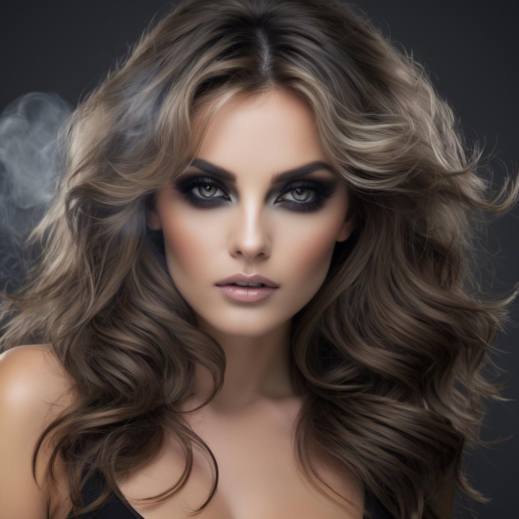 A stunning image of sexy woman with smoky eyes and tousled hair.